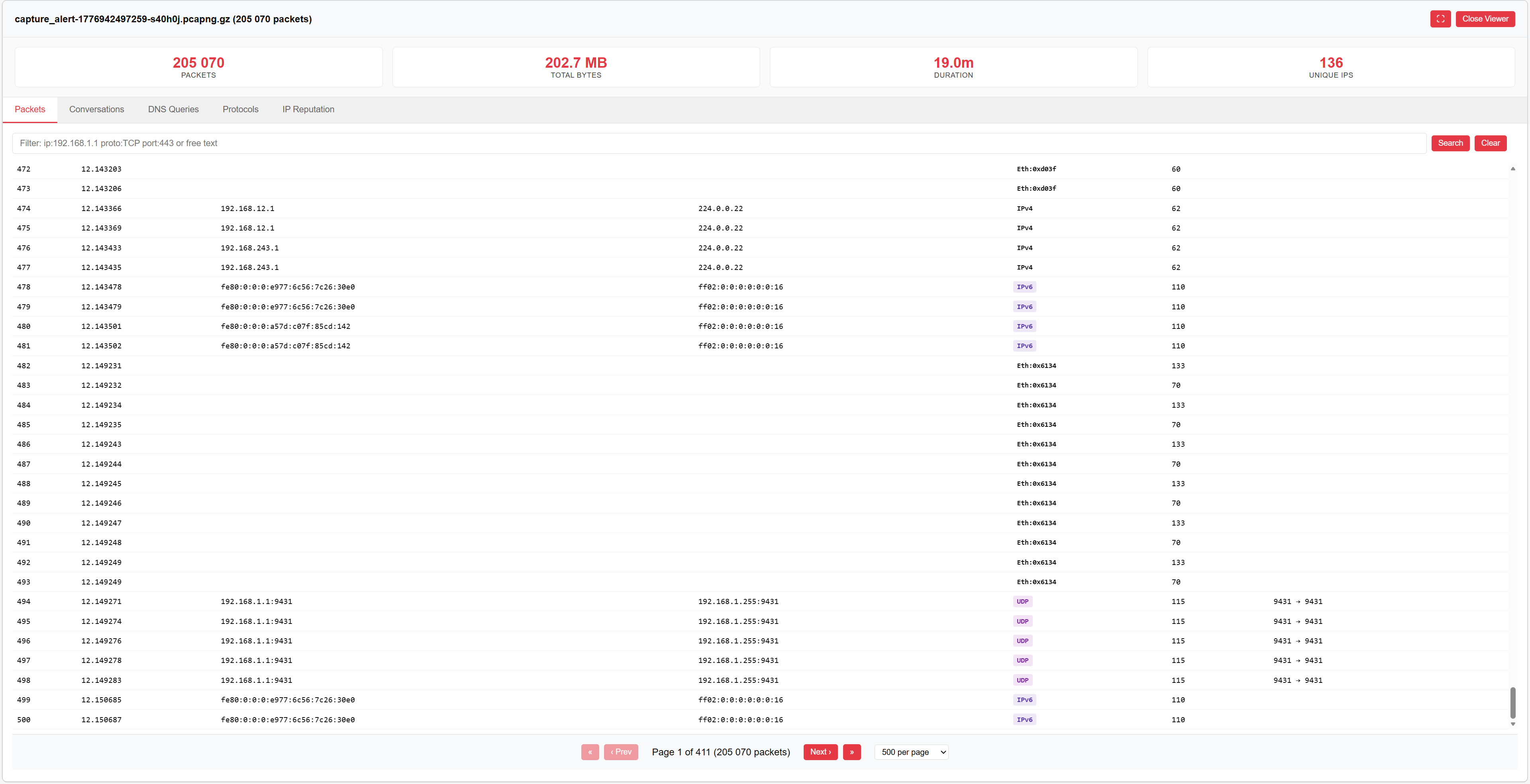 In-portal packet capture analyzer reviewing network traffic from an endpoint